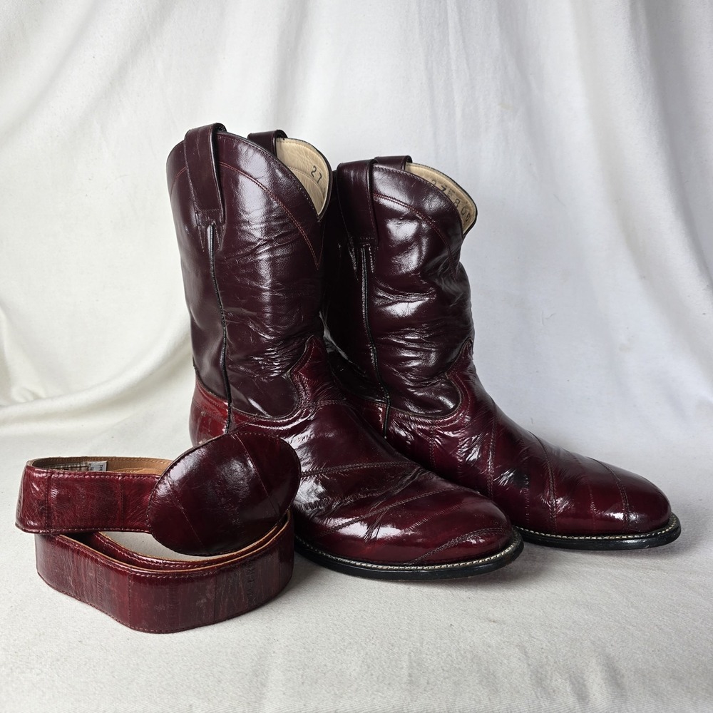 Hecho En Mexico Womens Red  Cowboy Boots Sz 9 Matching Belt Sz 30